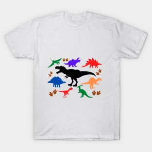 Dinosaurs, Dino Design, Types of Dinosaurs, T Rex, Stegosaurus, Triceratops, Velociraptor T-Shirt